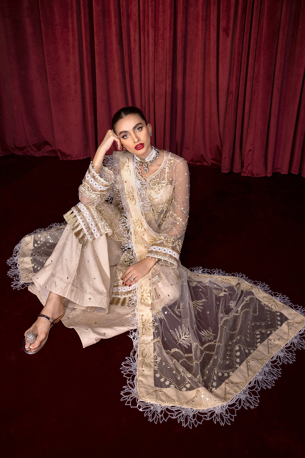 RAHA Zarposh Jahanara Embroidered Unstitched 3 Piece Festive Suit – Net, Organza & Raw Silk Adda Work