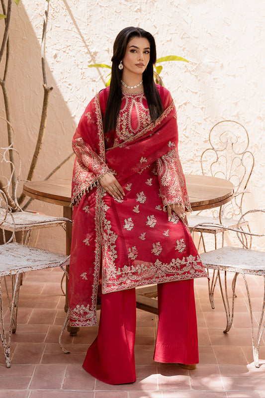 Gulab Zarposh Jahanara Embroidered Stitched 3 Piece Festive Suit – Organza Shirt, Raw Silk Trouser & Dupatta