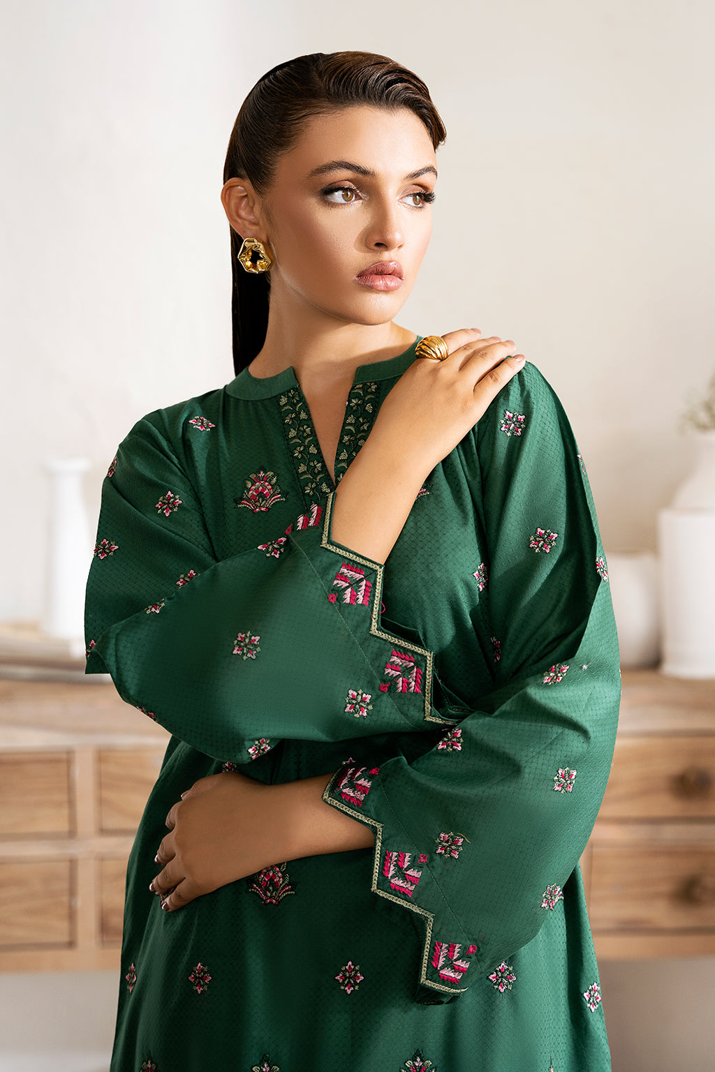 Jade Zarposh Jahanara Embroidered Stitched 2 Piece Festive Suit – Cotton Shirt & Trouser