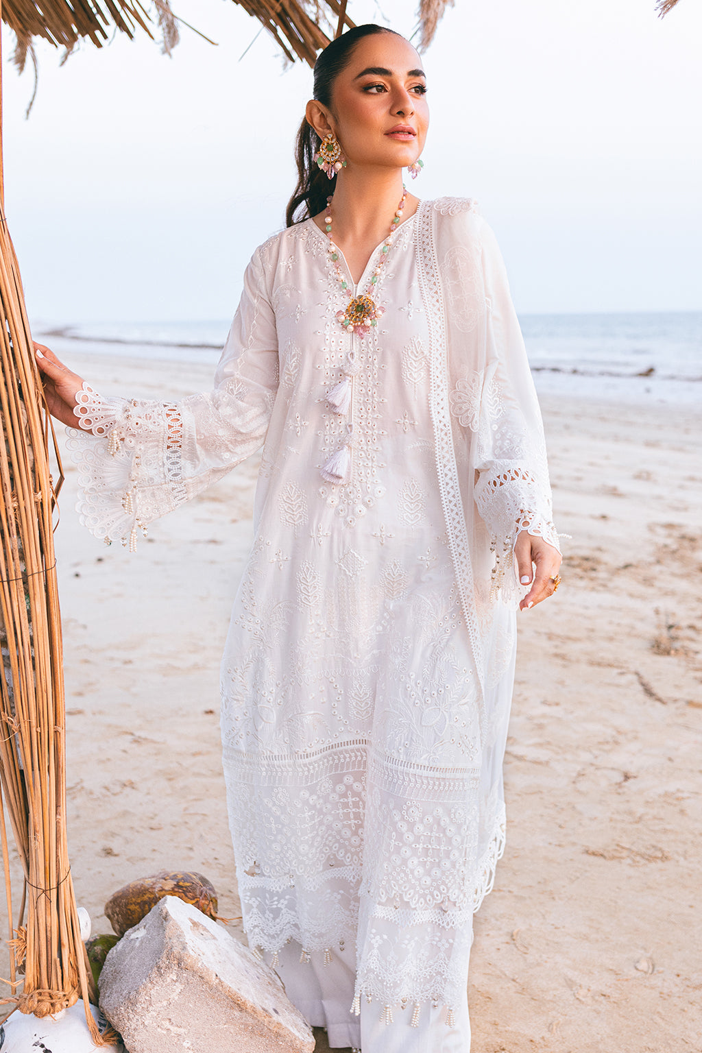 Falak – Luxury Embroidered Lawn 3 Piece Suit with Net Laser Dupatta & Cotton Trouser