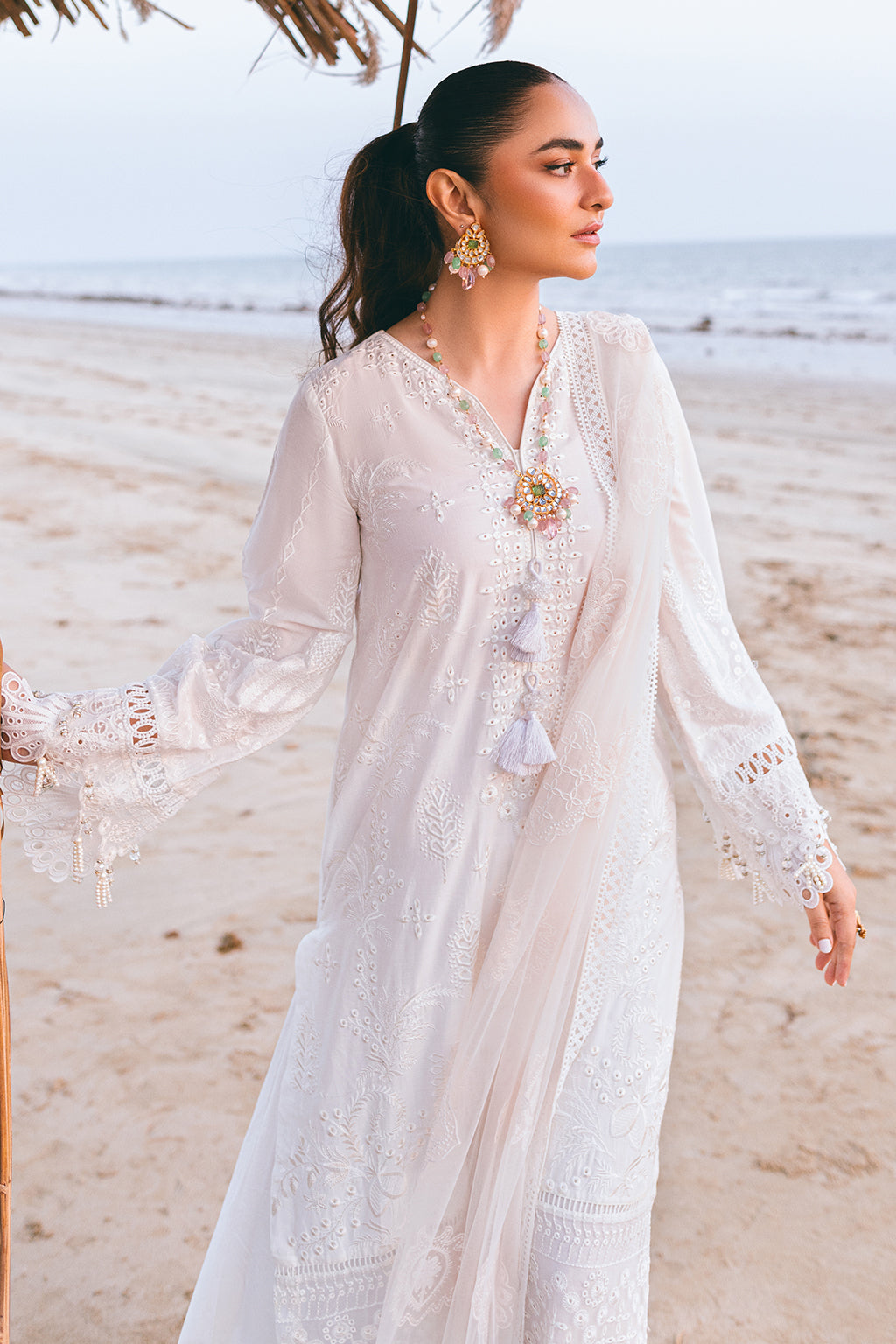 Falak – Luxury Embroidered Lawn 3 Piece Suit with Net Laser Dupatta & Cotton Trouser