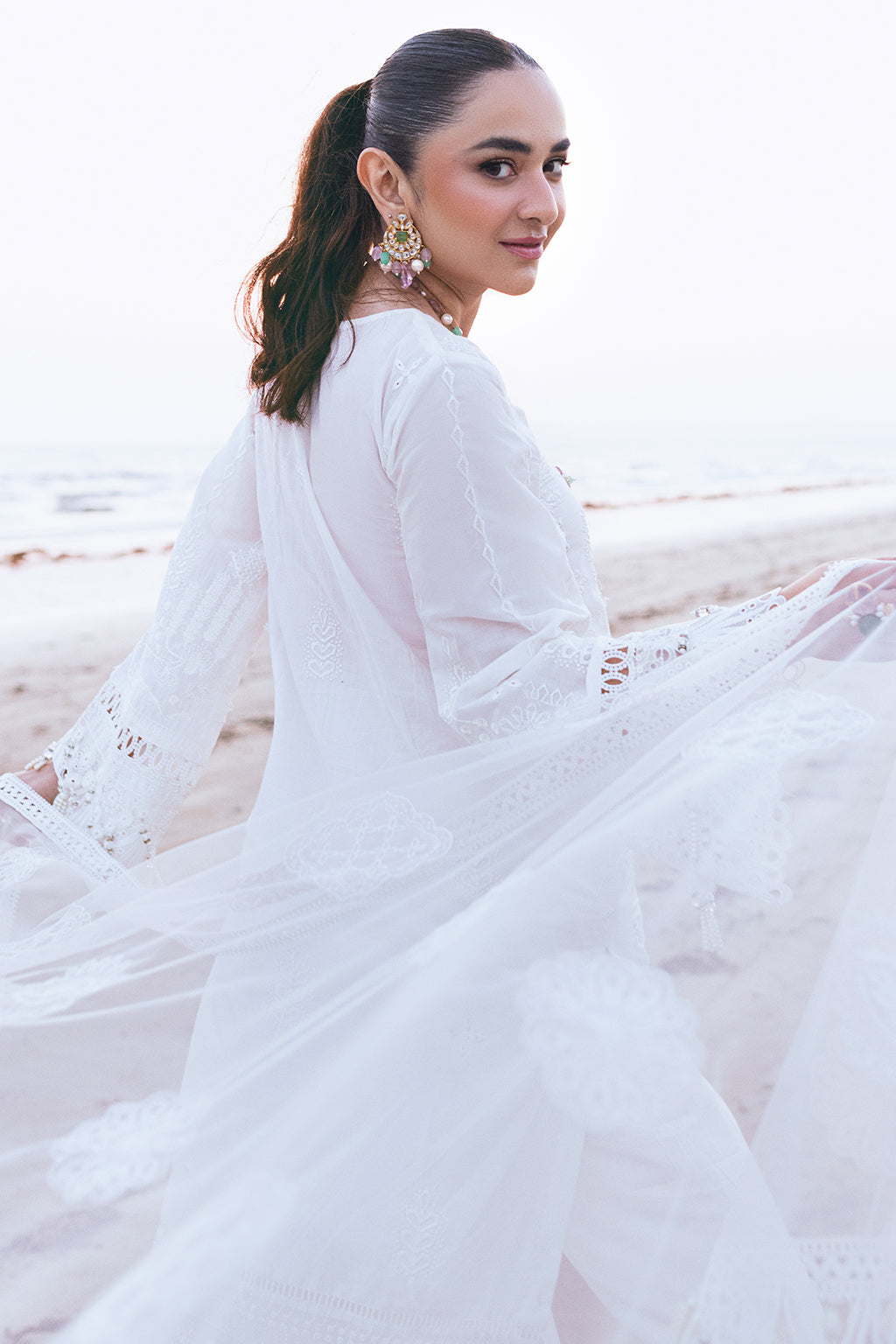 Falak – Luxury Embroidered Lawn 3 Piece Suit with Net Laser Dupatta & Cotton Trouser