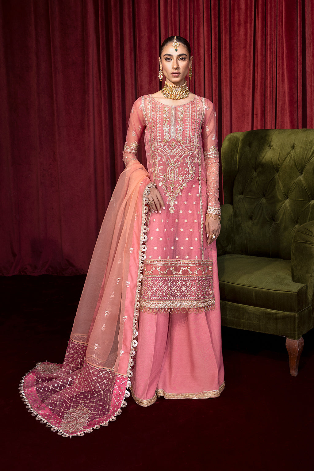 DASTAN Zarposh Jahanara Embroidered Unstitched 3 Piece Festive Suit – Zari Organza & Adda Work