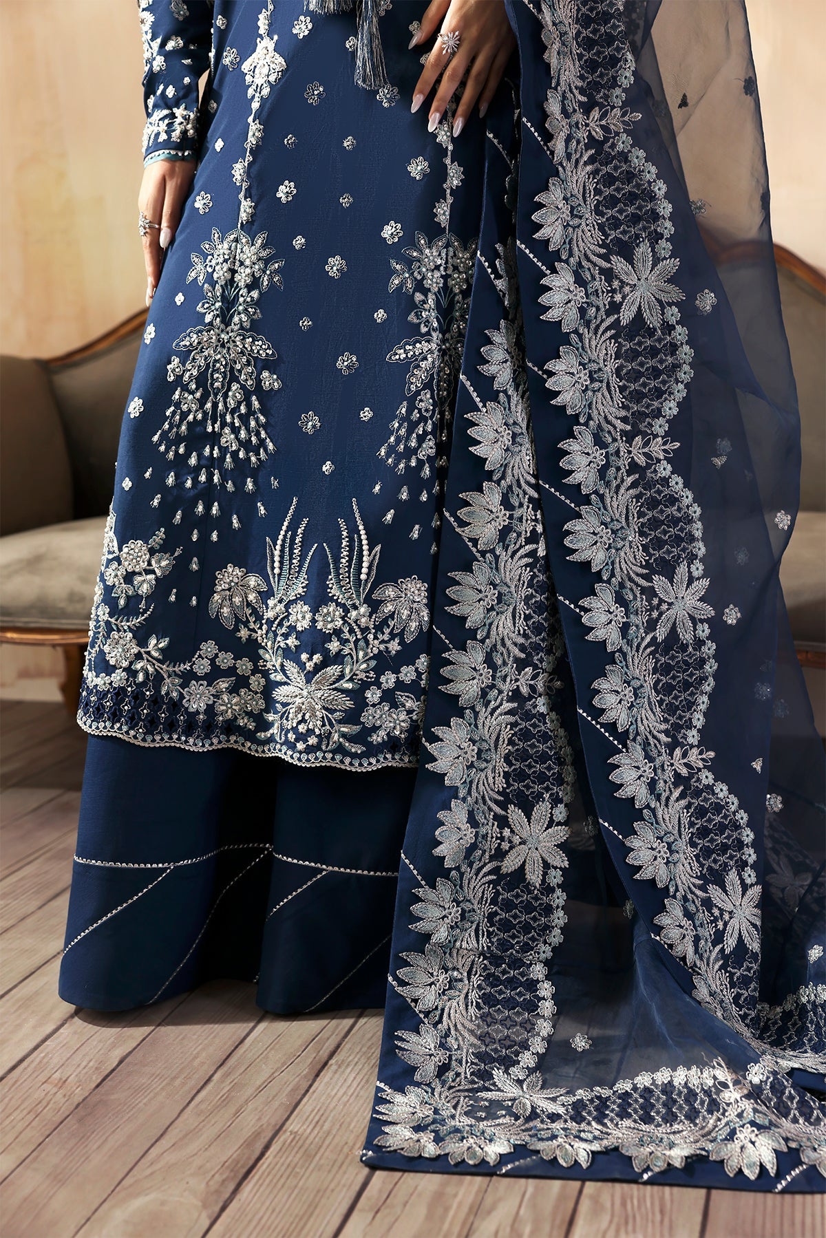Inara Zarposh Jahanara Hand-Embellished Embroidered Unstitched 3 Piece Festive Raw Silk Suit with Organza Dupatta