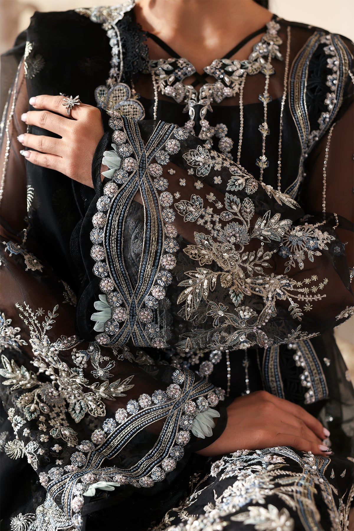 Ayzel Zarposh Jahanara Hand-Embellished Embroidered Unstitched 3 Piece Festive Organza Suit