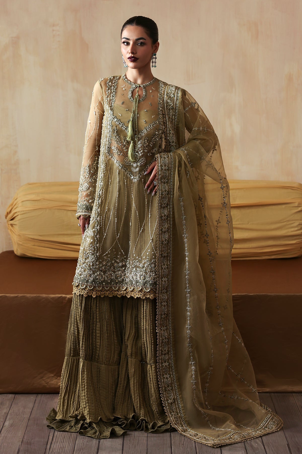 Zarqash Zarposh Jahanara Hand-Embellished Embroidered Unstitched 3 Piece Festive Raw Silk Suit