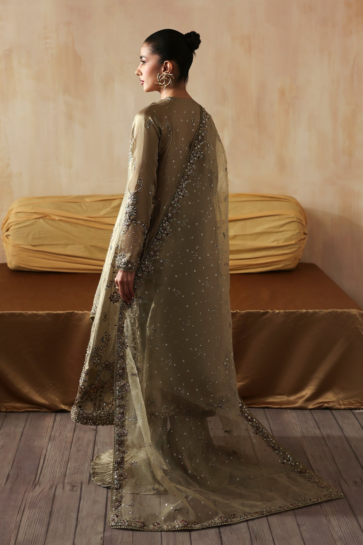 Areezah Zarposh Jahanara Hand-Embellished Embroidered Unstitched 3 Piece Festive Indian Tissue Suit