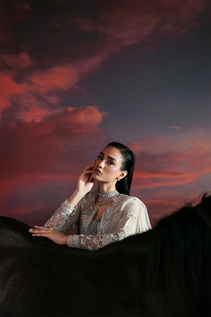 Lumen Zarposh Jahanara Embroidered Unstitched 3 Piece Festive Chiffon Suit with Raw Silk Trouser