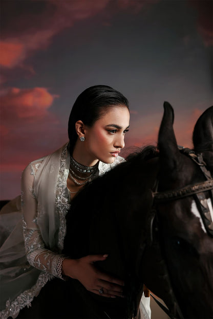 Lumen Zarposh Jahanara Embroidered Unstitched 3 Piece Festive Chiffon Suit with Raw Silk Trouser