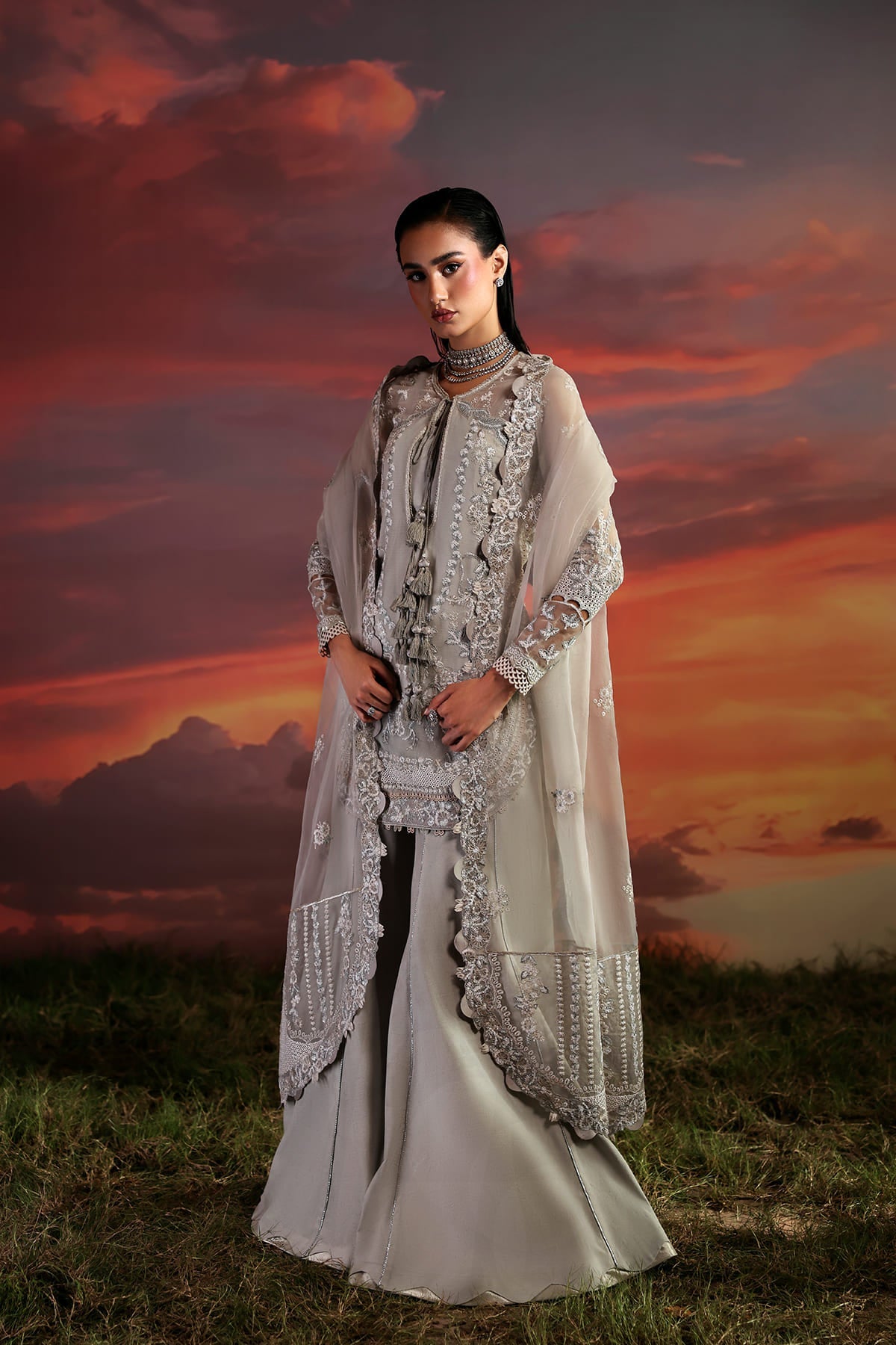 Lumen Zarposh Jahanara Embroidered Unstitched 3 Piece Festive Chiffon Suit with Raw Silk Trouser