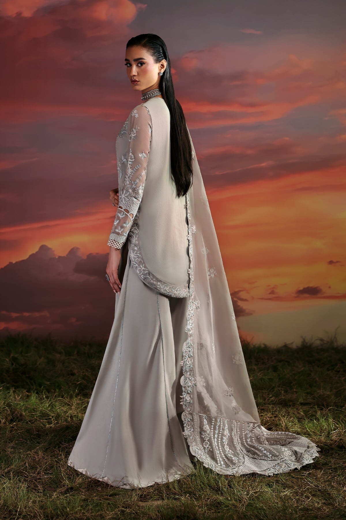 Lumen Zarposh Jahanara Embroidered Unstitched 3 Piece Festive Chiffon Suit with Raw Silk Trouser