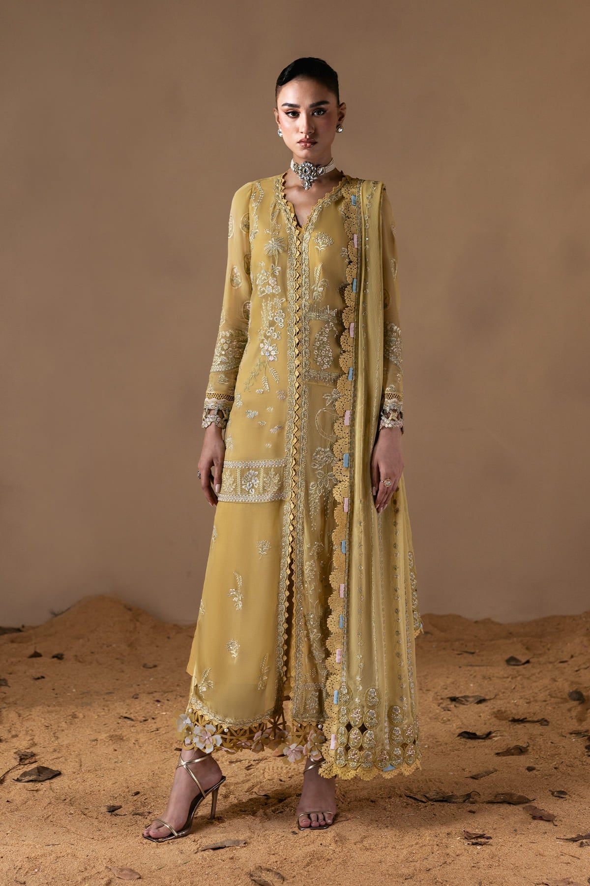 Cymelle Zarposh Jahanara Embroidered Unstitched 3 Piece Festive Chiffon Suit with Raw Silk Trouser