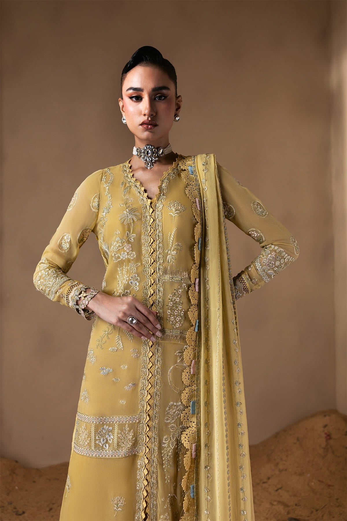 Cymelle Zarposh Jahanara Embroidered Unstitched 3 Piece Festive Chiffon Suit with Raw Silk Trouser
