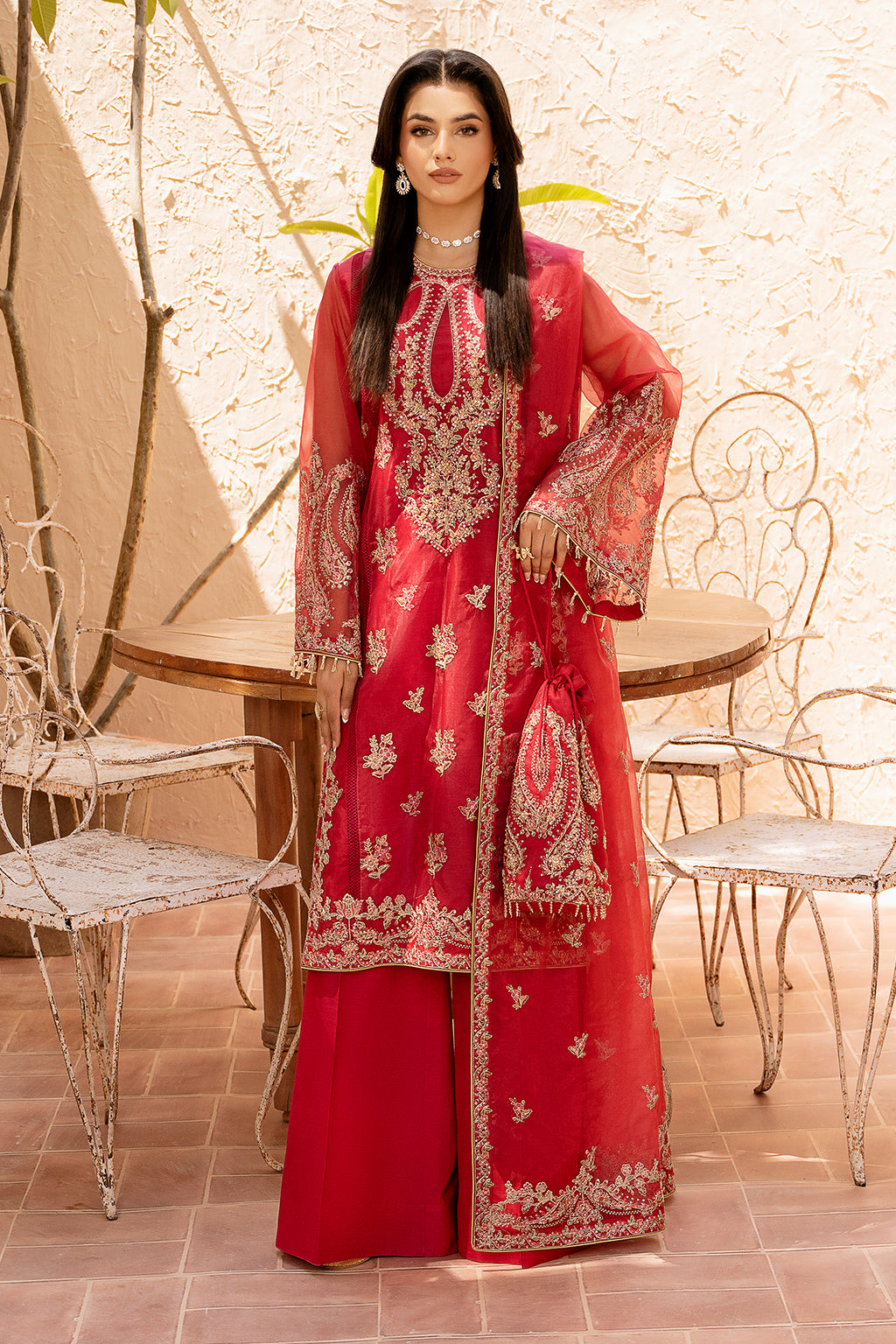 Gulab Zarposh Jahanara Embroidered Stitched 3 Piece Festive Suit – Organza Shirt, Raw Silk Trouser & Dupatta