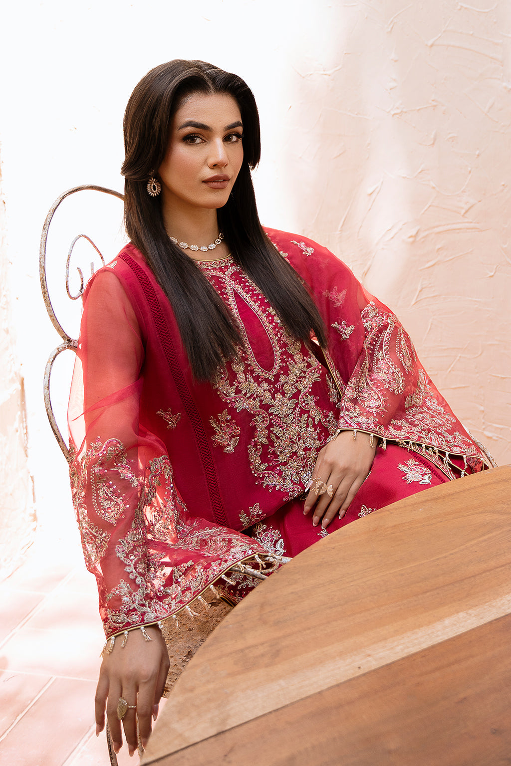 Gulab Zarposh Jahanara Embroidered Stitched 3 Piece Festive Suit – Organza Shirt, Raw Silk Trouser & Dupatta