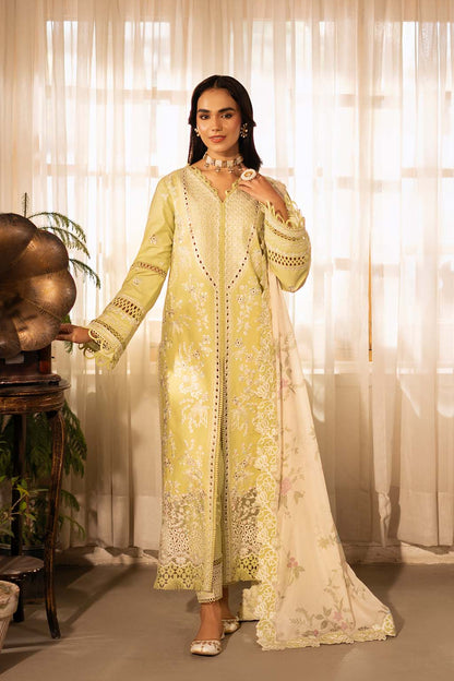 Gulnaz Zarposh Jahanara – Embroidered Lawn Unstitched 3 Piece Festive Suit with Silk Dupatta & Cotton Trouser
