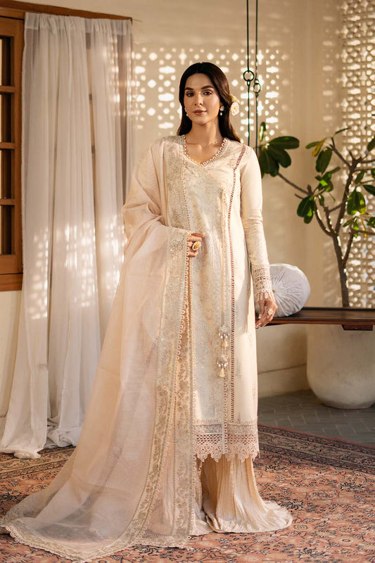 Mehmal Zarposh Jahanara – Embroidered Lawn Unstitched 3 Piece Festive Suit with Silk Dupatta & Cotton Trouser