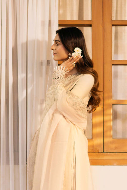 Mehmal Zarposh Jahanara – Embroidered Lawn Unstitched 3 Piece Festive Suit with Silk Dupatta & Cotton Trouser