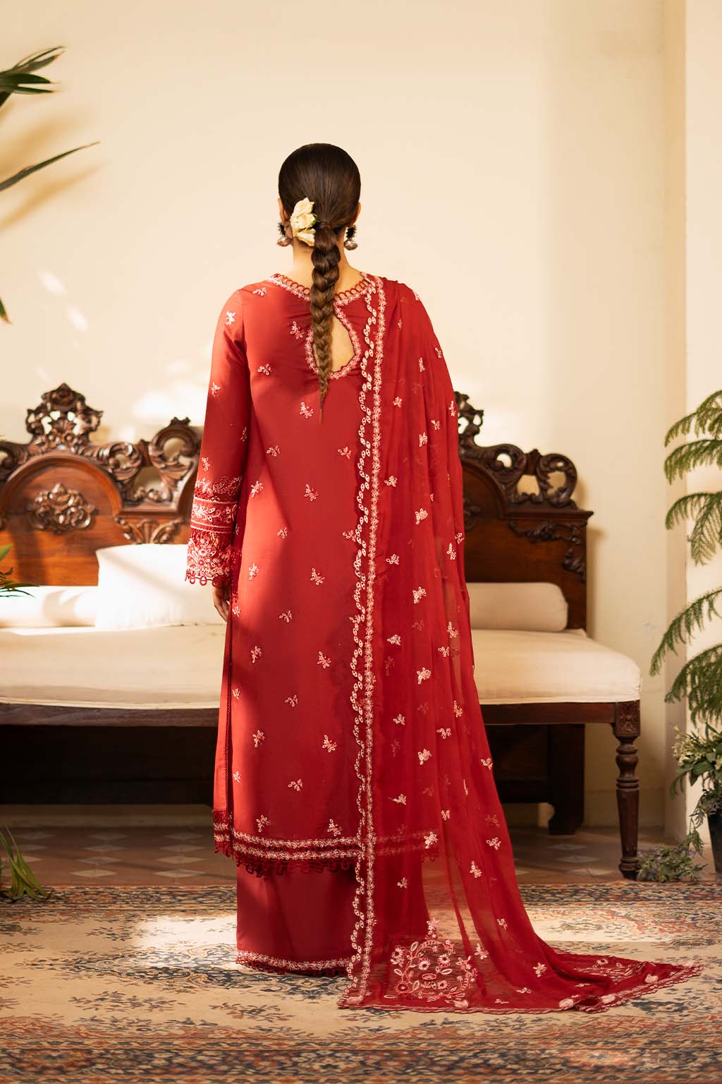 Noorjah Zarposh Jahanara – Embroidered Lawn Unstitched 3 Piece Festive Suit with Silk Dupatta & Cotton Trouser