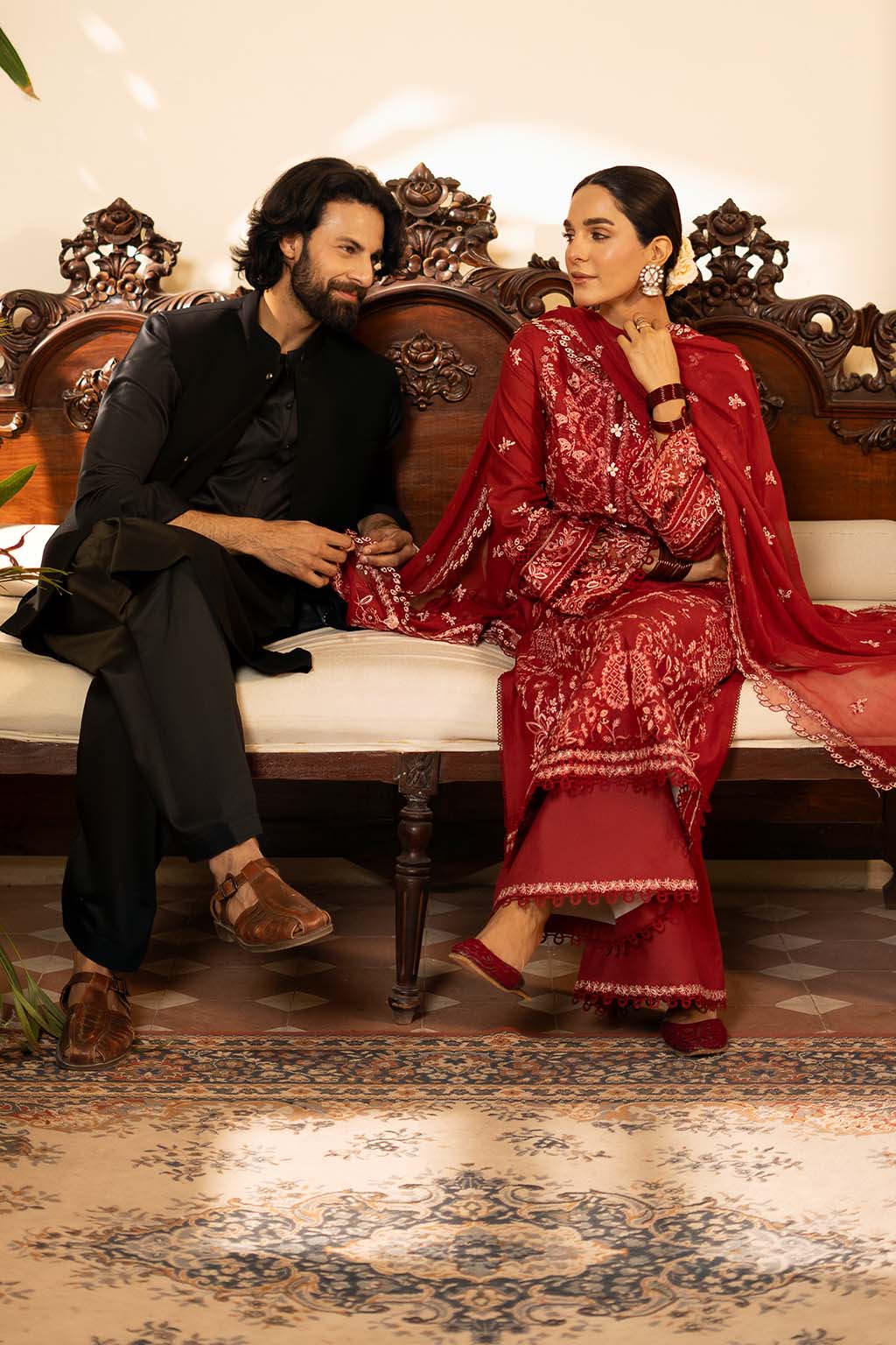 Noorjah Zarposh Jahanara – Embroidered Lawn Unstitched 3 Piece Festive Suit with Silk Dupatta & Cotton Trouser