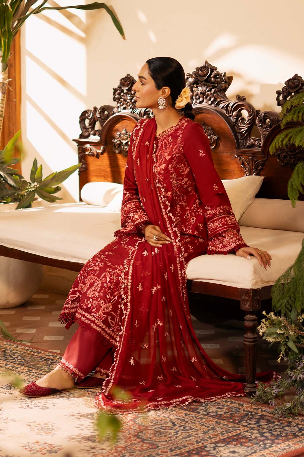 Noorjah Zarposh Jahanara – Embroidered Lawn Unstitched 3 Piece Festive Suit with Silk Dupatta & Cotton Trouser