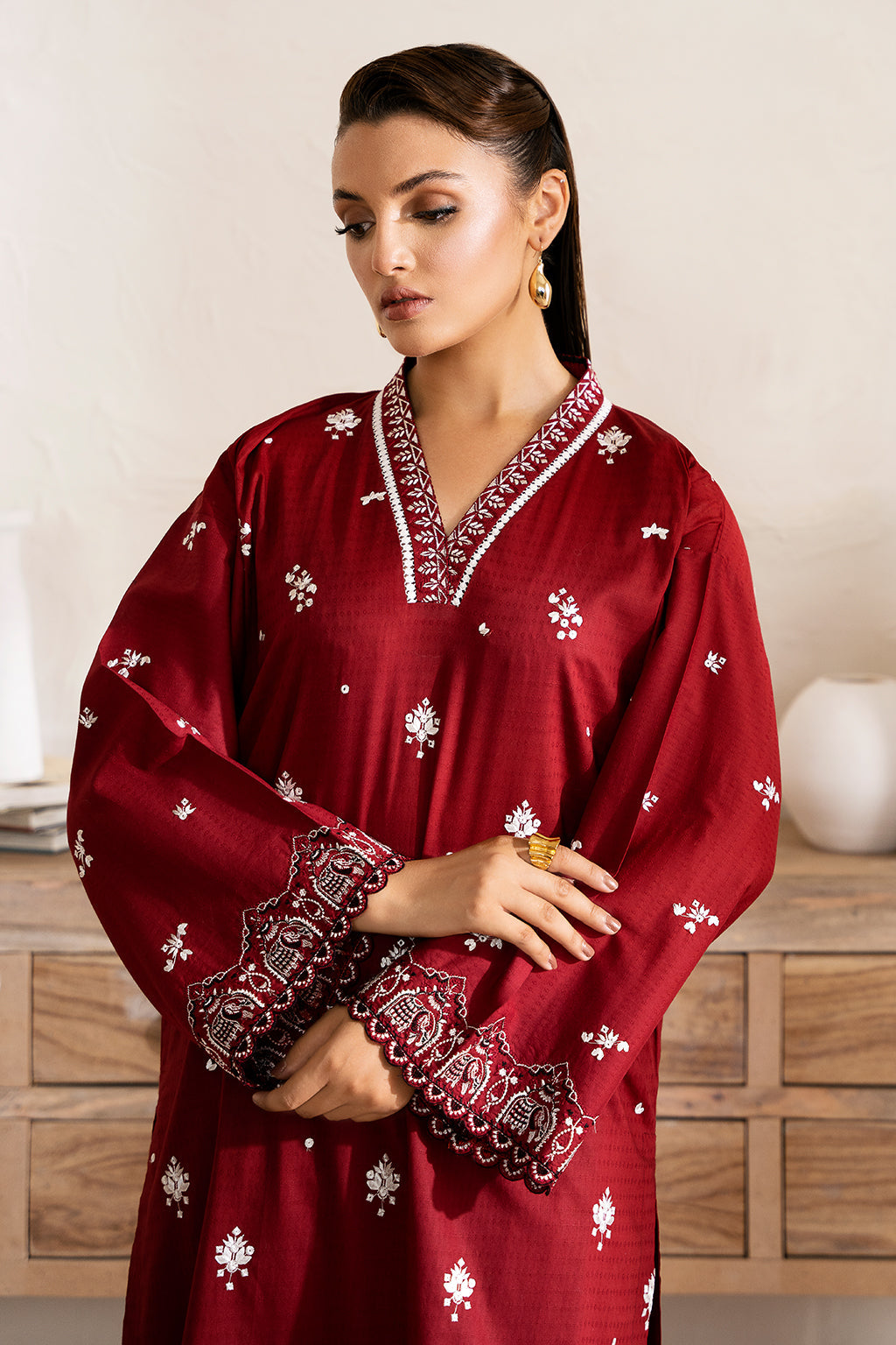 Jasper Zarposh Jahanara Embroidered Stitched 2 Piece Festive Suit – Cotton Shirt & Trouser