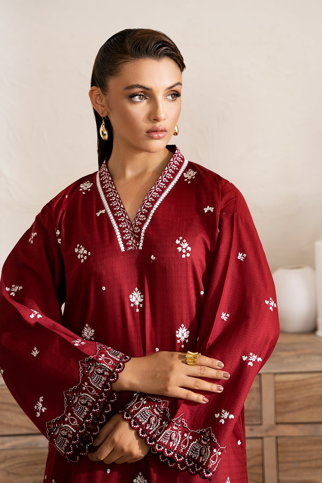 Jasper Zarposh Jahanara Embroidered Stitched 2 Piece Festive Suit – Cotton Shirt & Trouser
