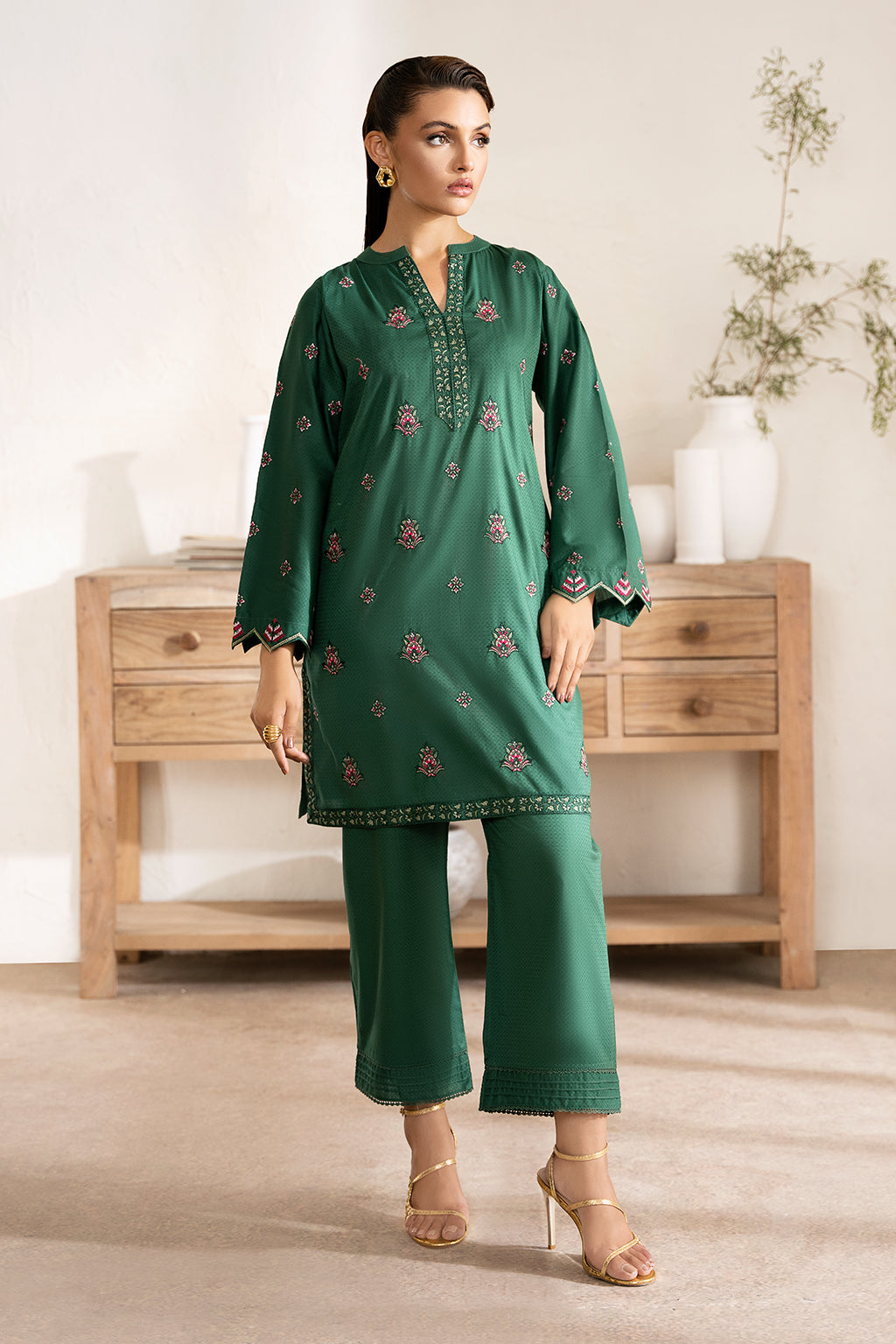 Jade Zarposh Jahanara Embroidered Stitched 2 Piece Festive Suit – Cotton Shirt & Trouser