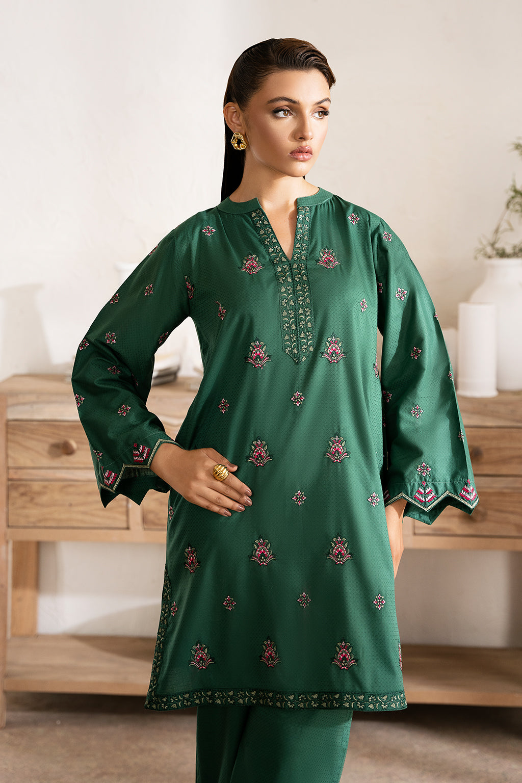 Jade Zarposh Jahanara Embroidered Stitched 2 Piece Festive Suit – Cotton Shirt & Trouser