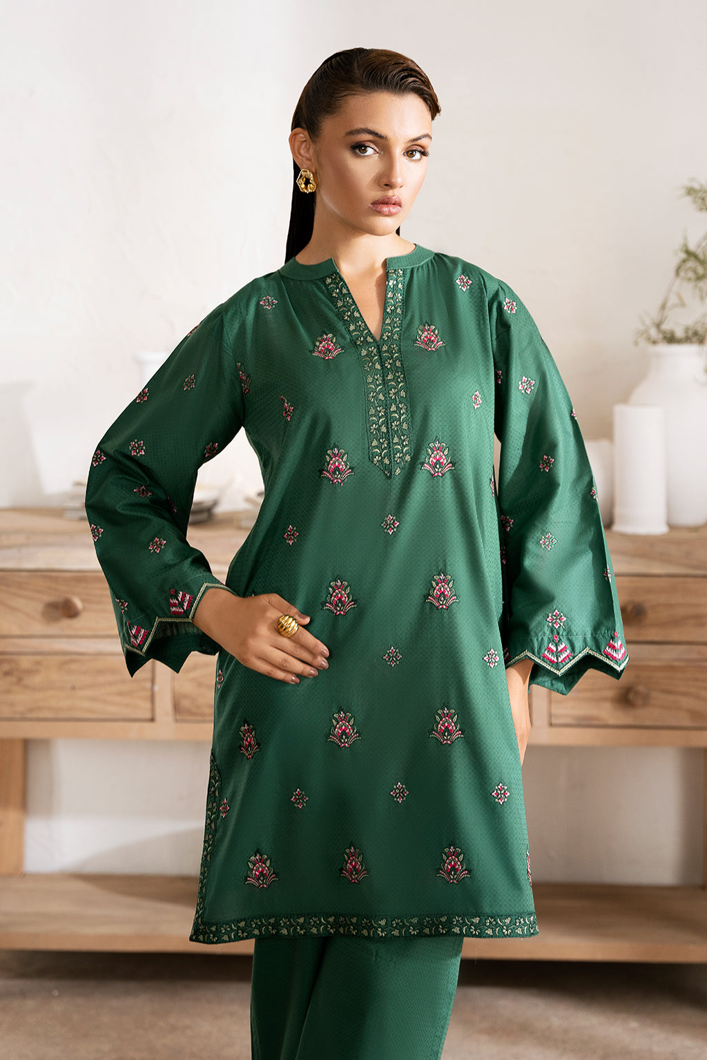 Jade Zarposh Jahanara Embroidered Stitched 2 Piece Festive Suit – Cotton Shirt & Trouser
