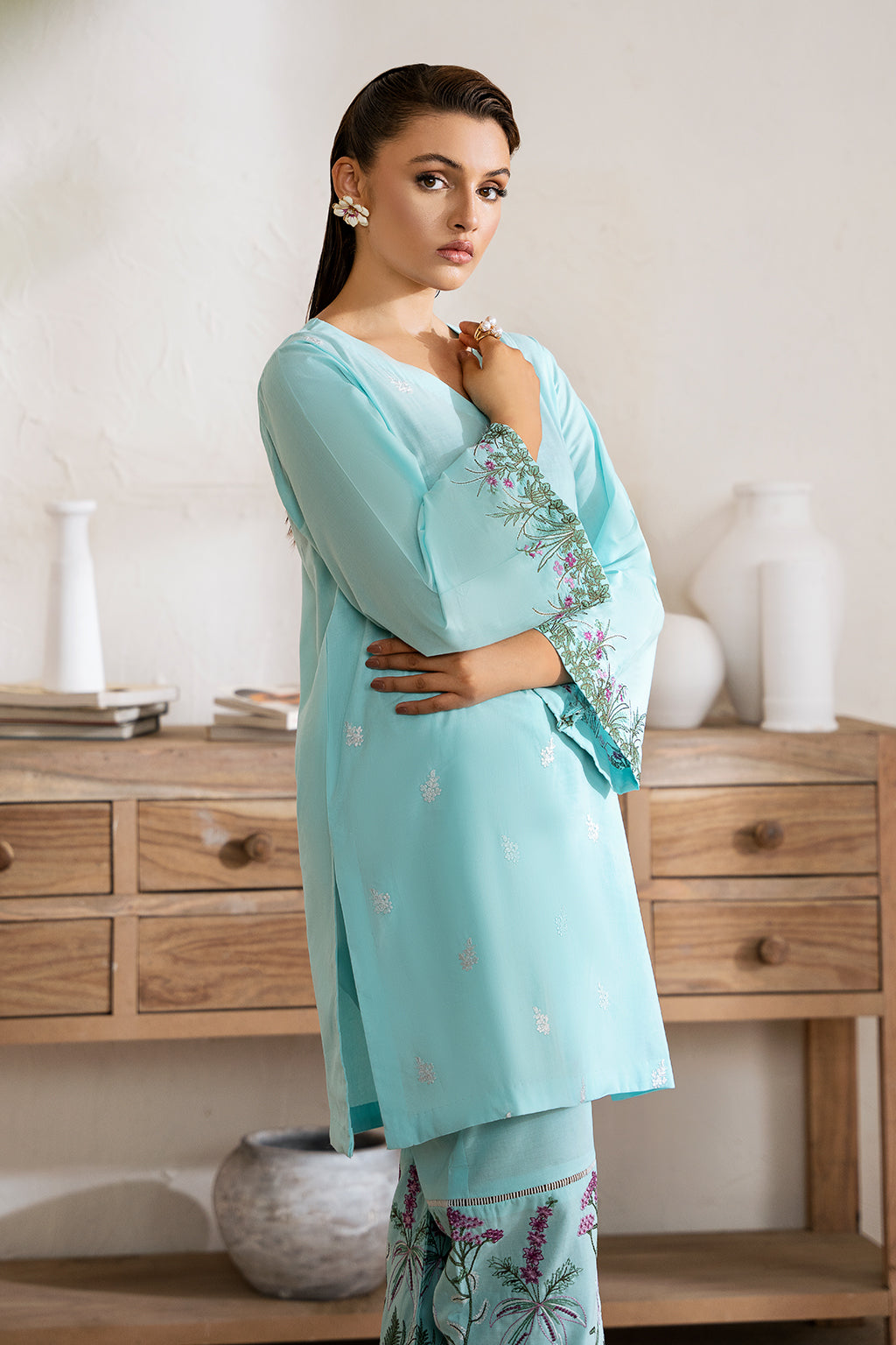 Aqua Zarposh Jahanara Embroidered Stitched 2 Piece Festive Suit – Cotton Shirt & Trouser