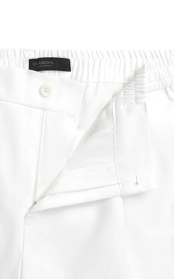 Elasticated pleated pant white