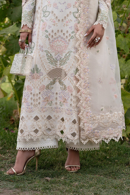 Elaris Zarposh Jahanara Embroidered Unstitched 3 Piece Festive Lawn Suit with Organza Dupatta