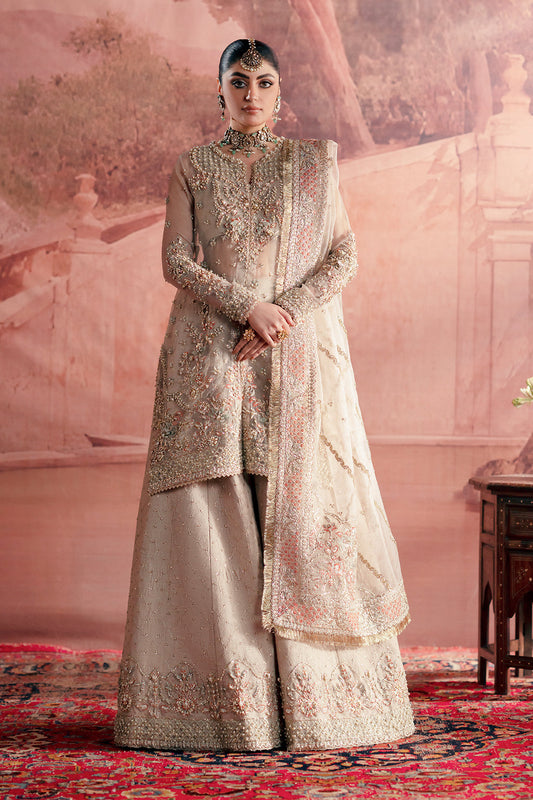 Meher Zarposh Jahanara – Embroidered Net & Raw Silk Unstitched 3 Piece Festive Suit with Dupatta & Trouser