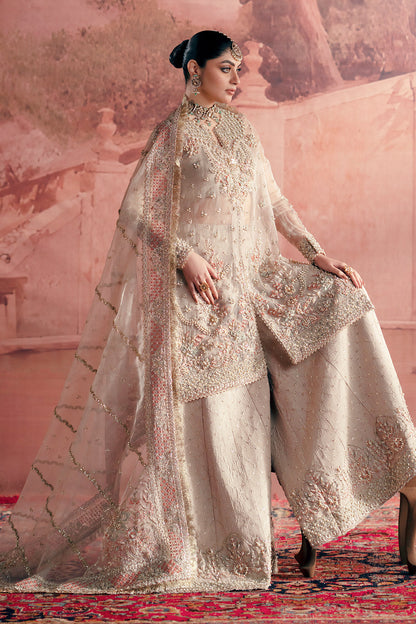 Meher Zarposh Jahanara – Embroidered Net & Raw Silk Unstitched 3 Piece Festive Suit with Dupatta & Trouser