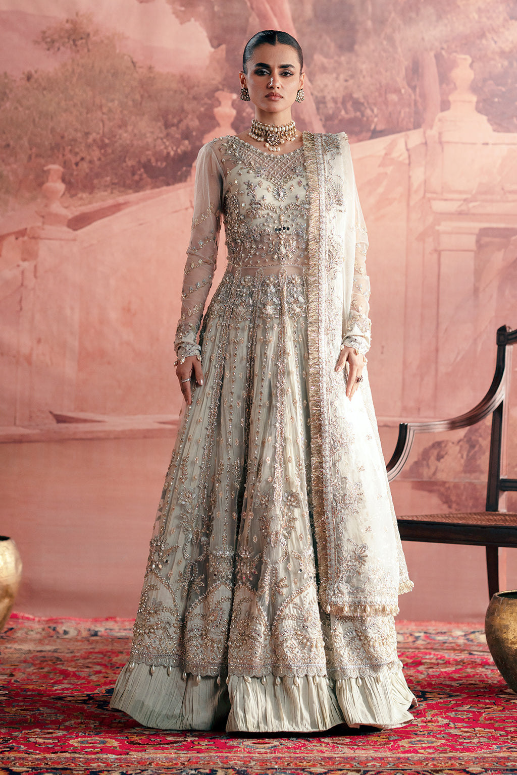 Chandni Zarposh Jahanara – Embroidered Net & Raw Silk Unstitched 3 Piece Festive Suit with Organza Dupatta