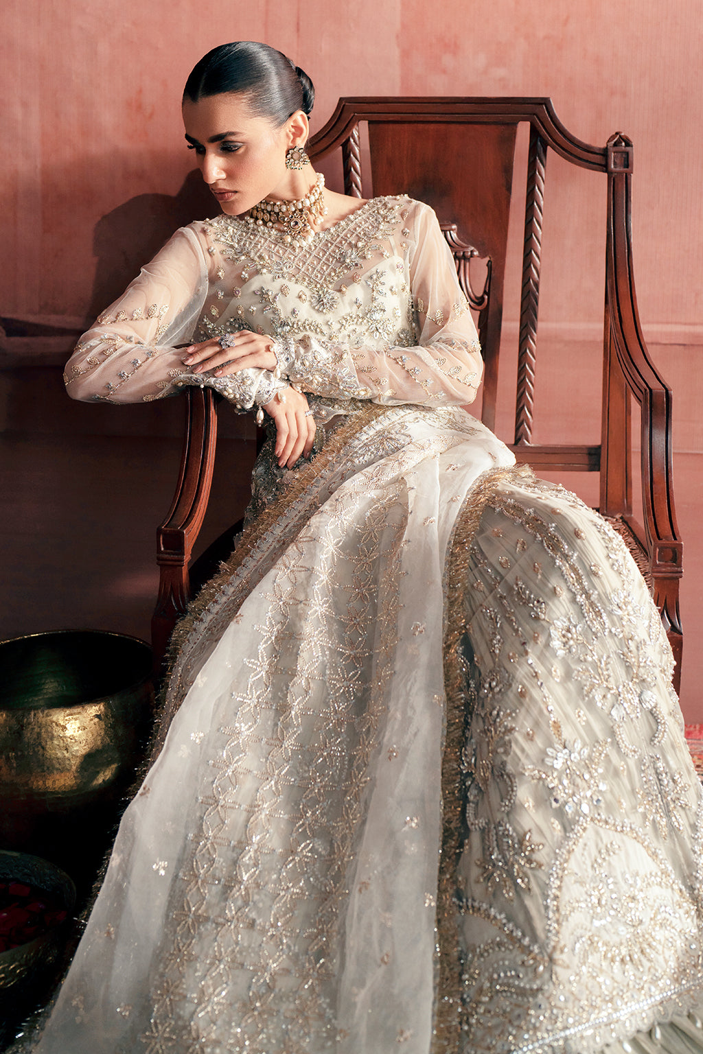 Chandni Zarposh Jahanara – Embroidered Net & Raw Silk Unstitched 3 Piece Festive Suit with Organza Dupatta