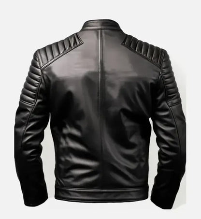 Men's Black Shirt Collar Style Leather Jacket