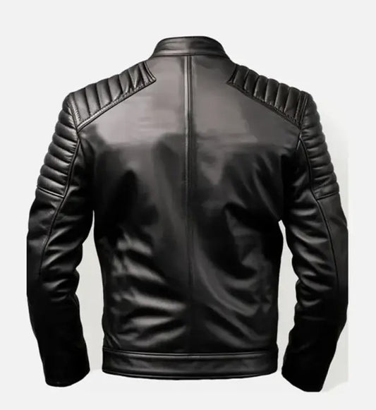 Men's Black Shirt Collar Style Leather Jacket