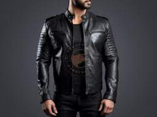 Men's Black Shirt Collar Style Leather Jacket
